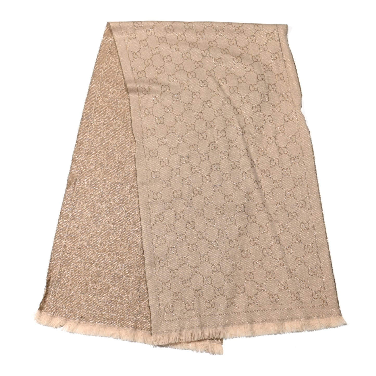 Metallic Wool GG Monogram Fringe Scarf Natural