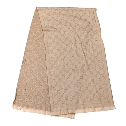 Gucci Metallic Wool GG Monogram Fringe Scarf Natural 2 of 5