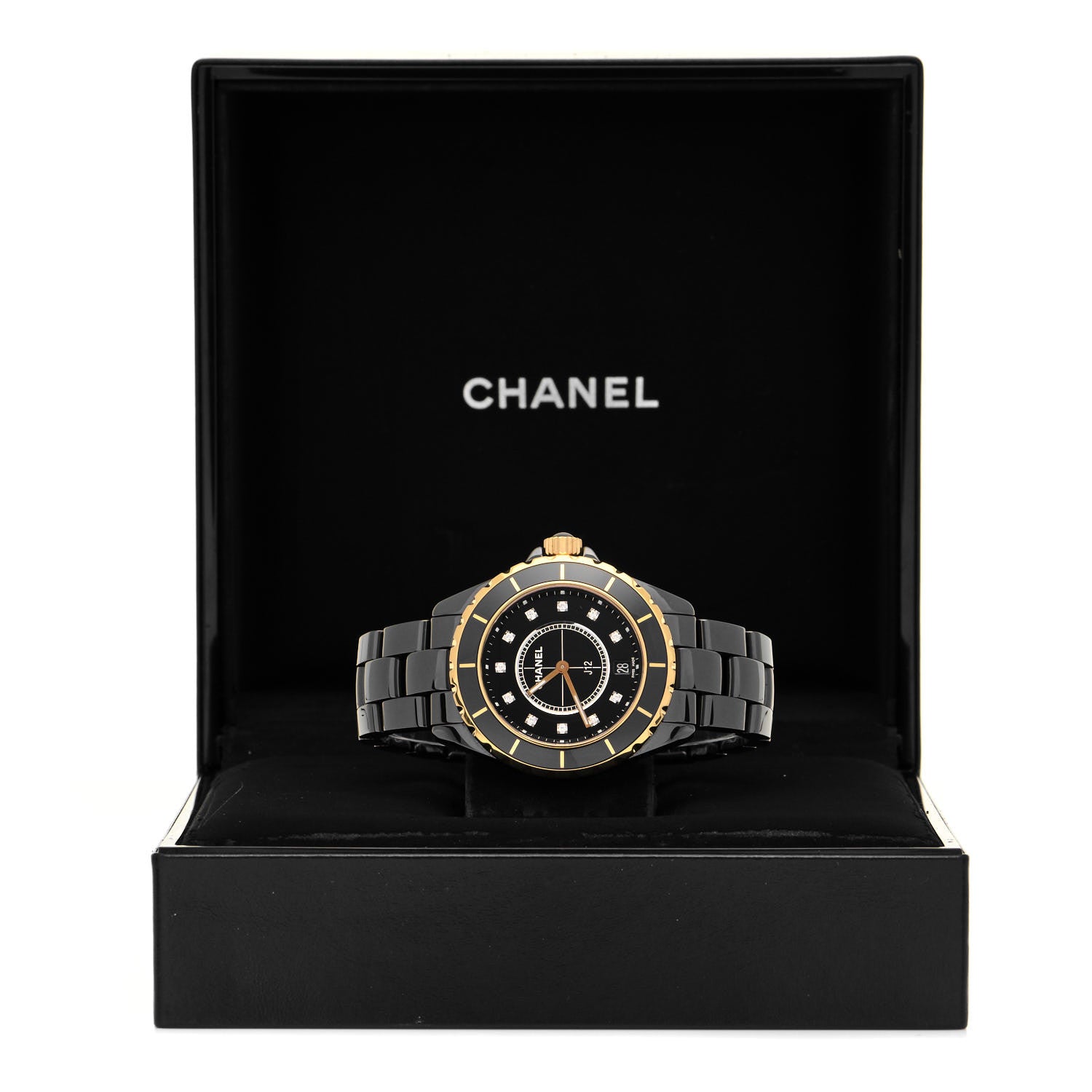 Chanel Stainless Steel 18K Yellow Gold Ceramic Diamond 38mm J12 Quartz Watch Black 5 of 5