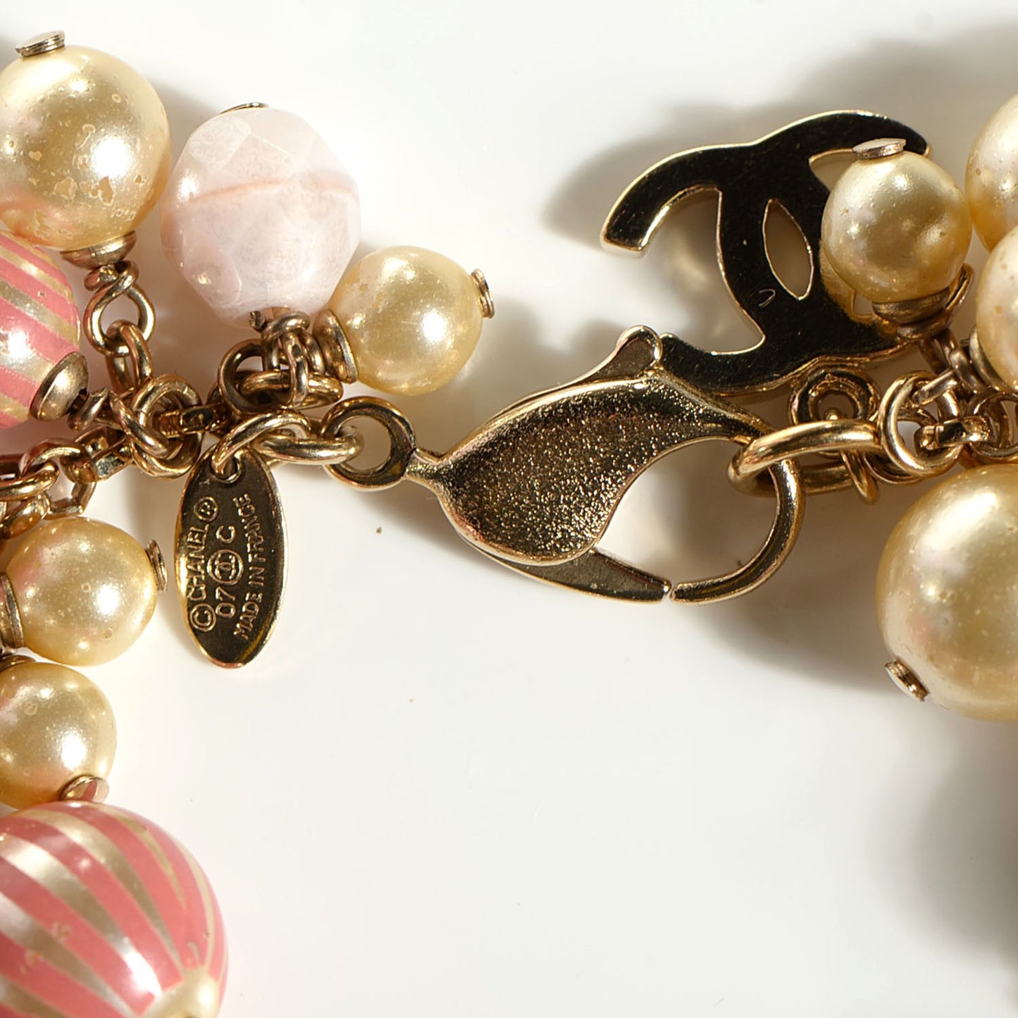 Beaded Pearl CC Bracelet Pink Gold