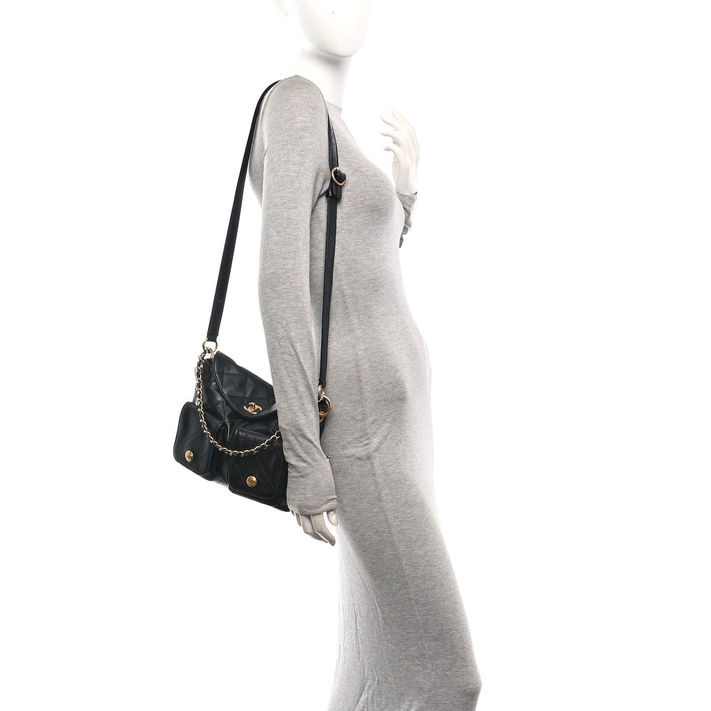 Shiny Calfskin Quilted Small Supple Twins Hobo Bag Black