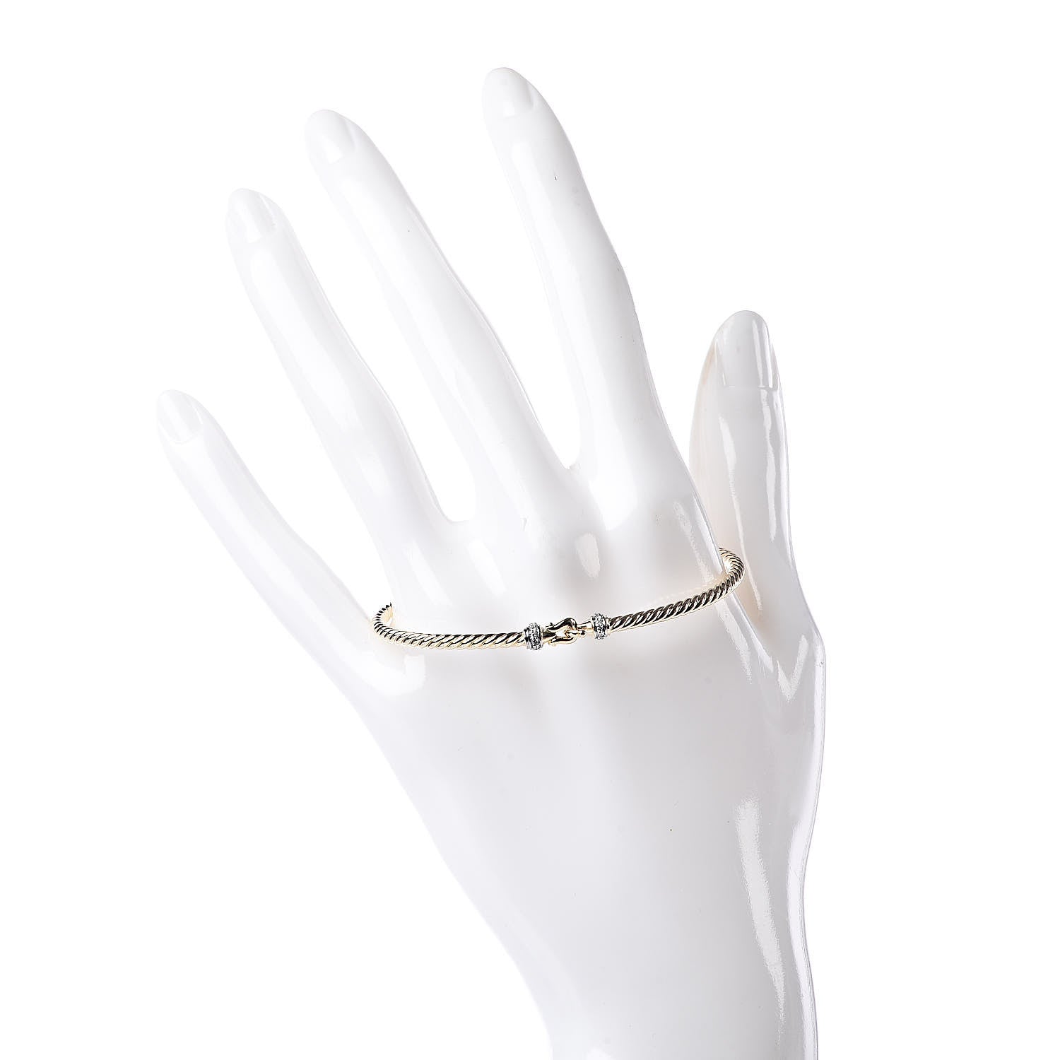 David Yurman 18K Yellow Gold Diamond 2.6mm Cable Collectibles Buckle Bracelet 2 of 4