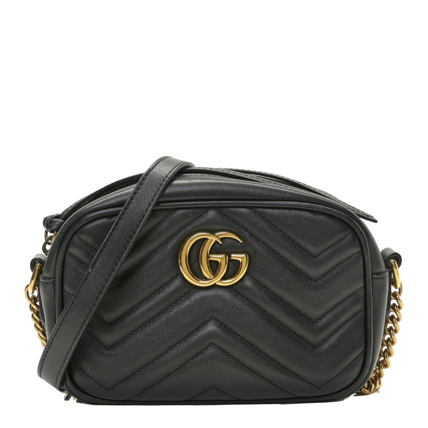 Gucci Calfskin Matelasse Mini GG Marmont Chain Shoulder Bag Black 1 of 14