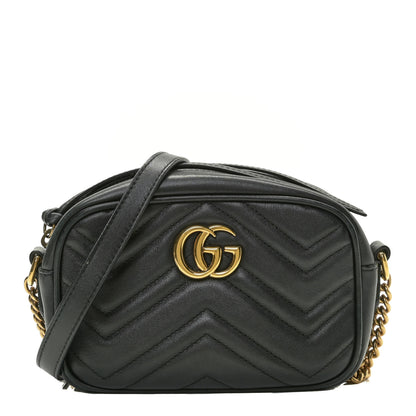 Gucci Calfskin Matelasse Mini GG Marmont Chain Shoulder Bag Black 1 of 14