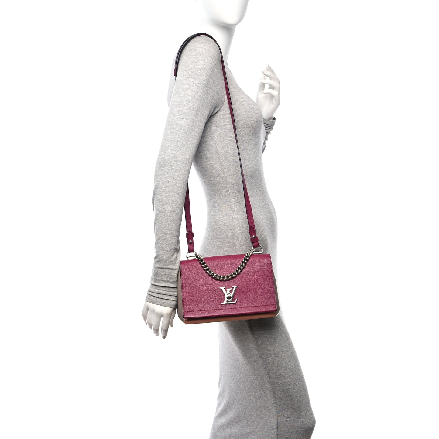 Calfskin Lockme II Chain Bag BB Grape Venus Raisin