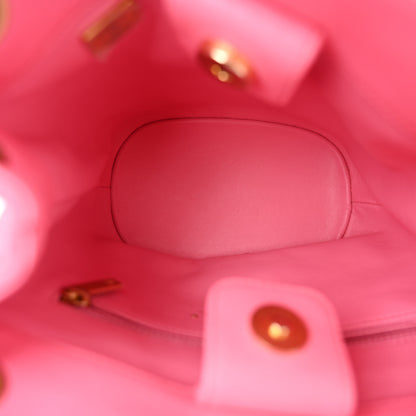 Chanel Lambskin Quilted Chaine Lettre Small Bucket Bag Pink 5 of 10