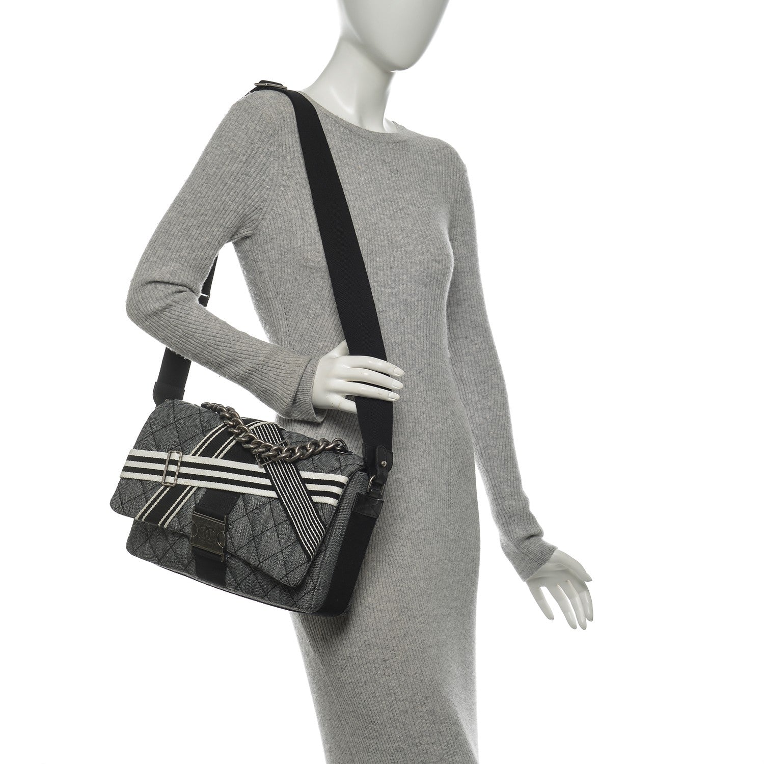 Chanel Denim Quilted Messenger Bag Black 2 of 7