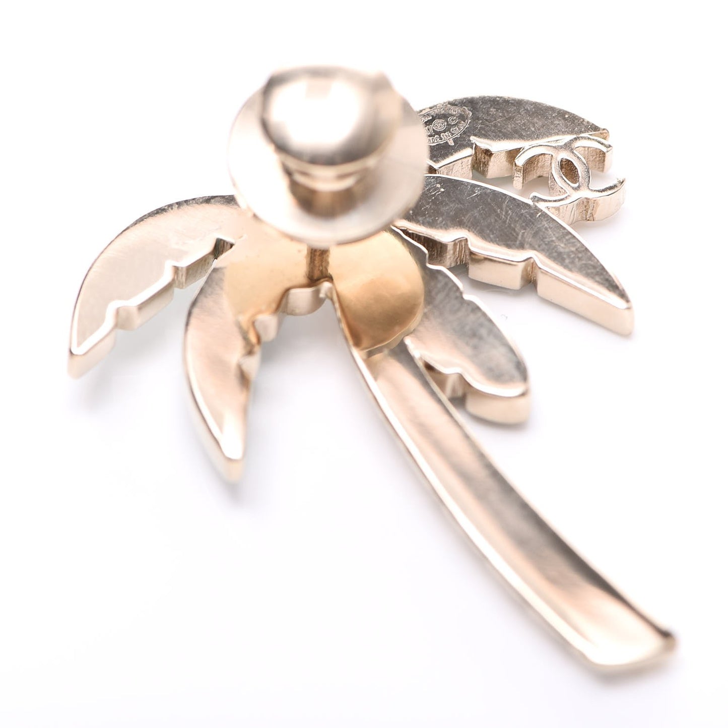 Enamel Pearl Palm Tree Brooch Green Gold