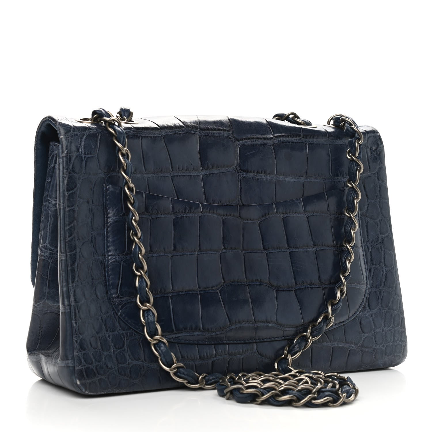 Chanel Matte Alligator Jumbo Single Flap Blue 3 of 12