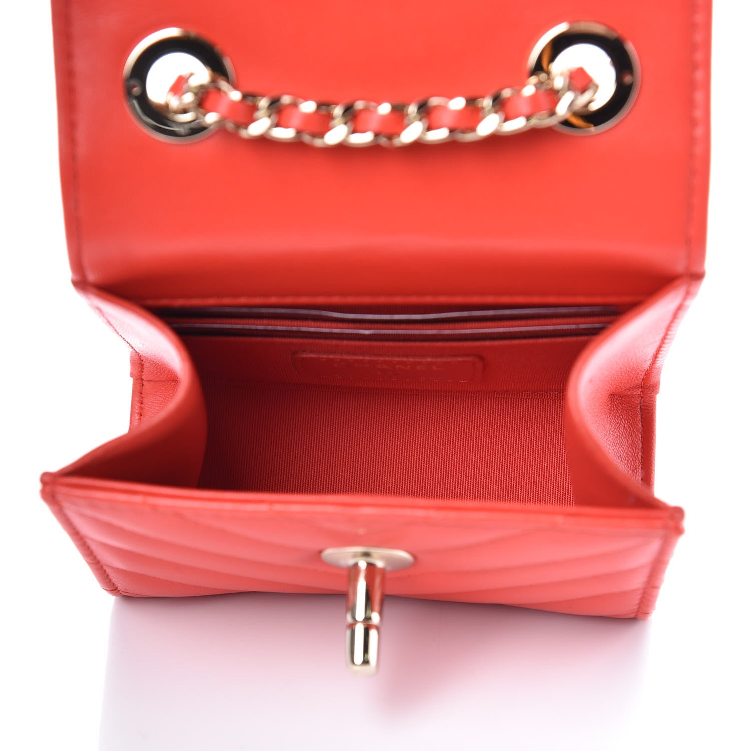 Chanel Lambskin Chevron Quilted Mini Trendy CC Chain Wallet Red 5 of 11
