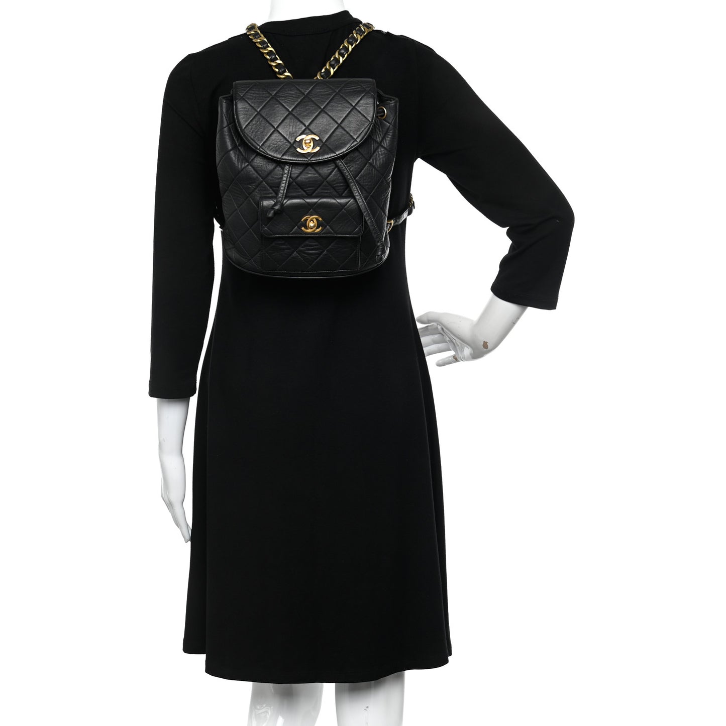 Lambskin Quilted Drawstring Backpack Black