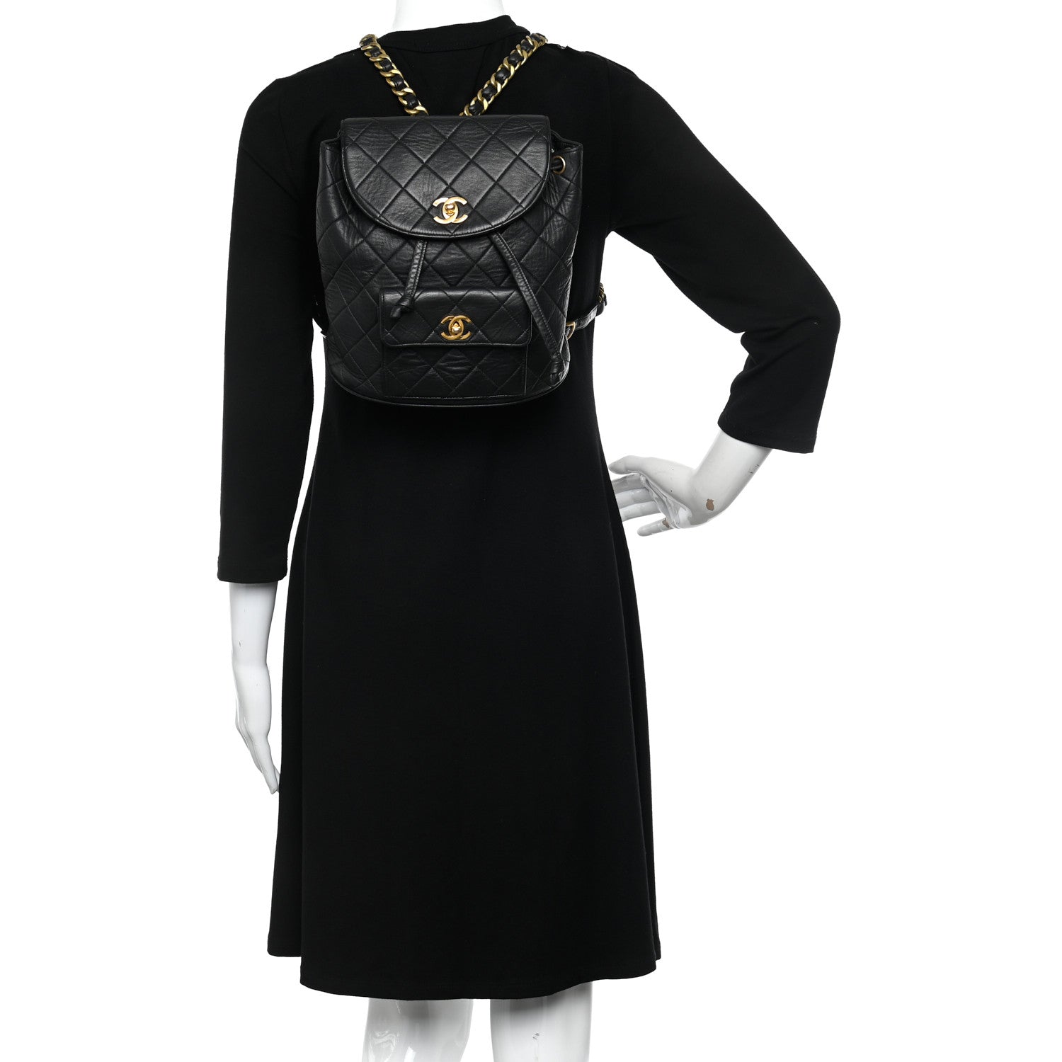 Chanel Lambskin Quilted Drawstring Backpack Black 2 of 16