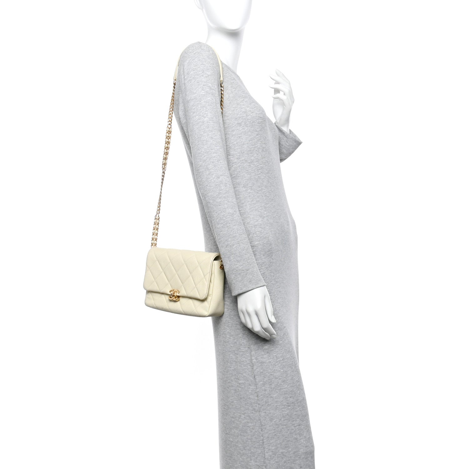 Chanel Shiny Caviar Quilted Small Chain Melody Flap White 2 of 16