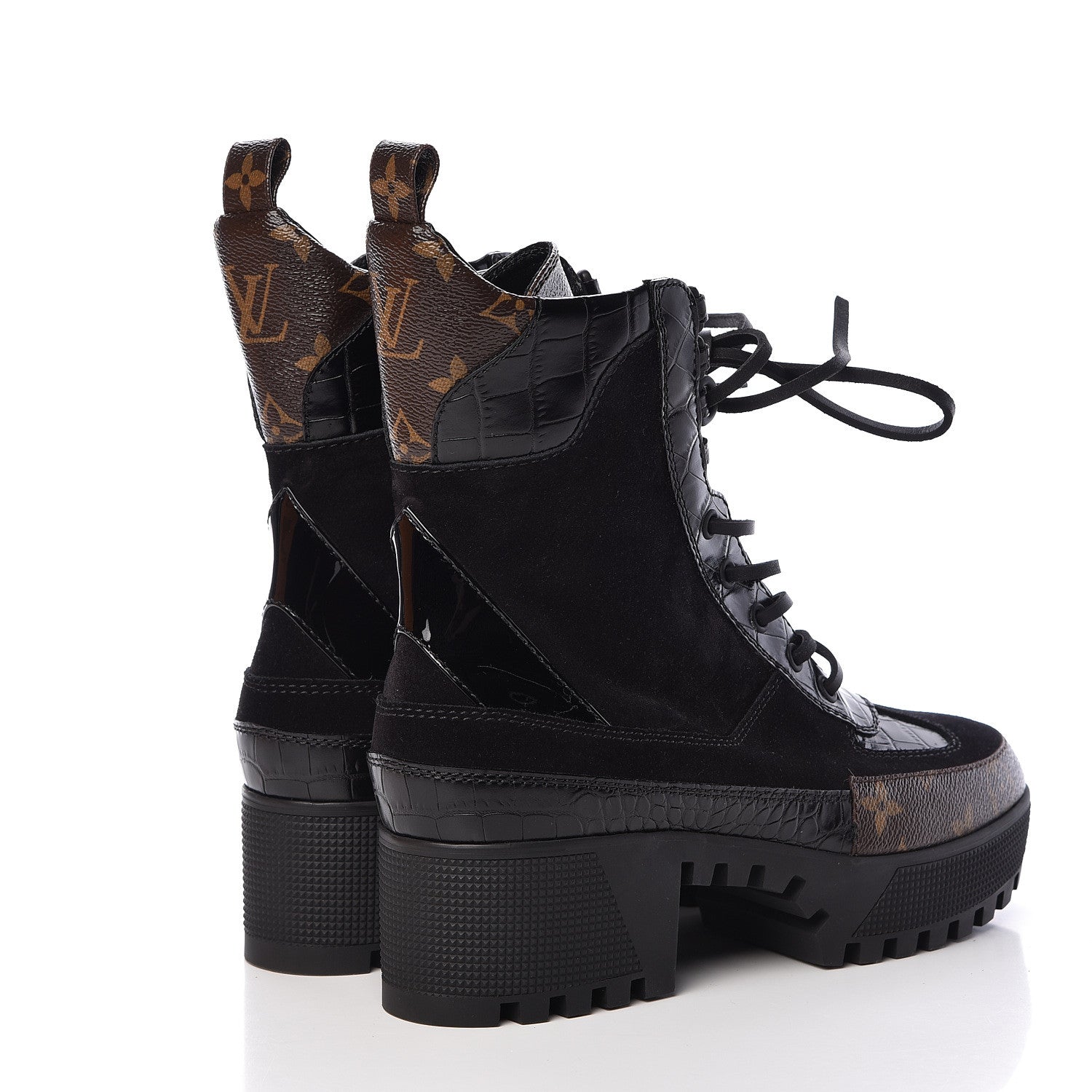 Louis Vuitton Suede Calfskin Monogram Laureate Platform Desert Boots 38 Black 4 of 8