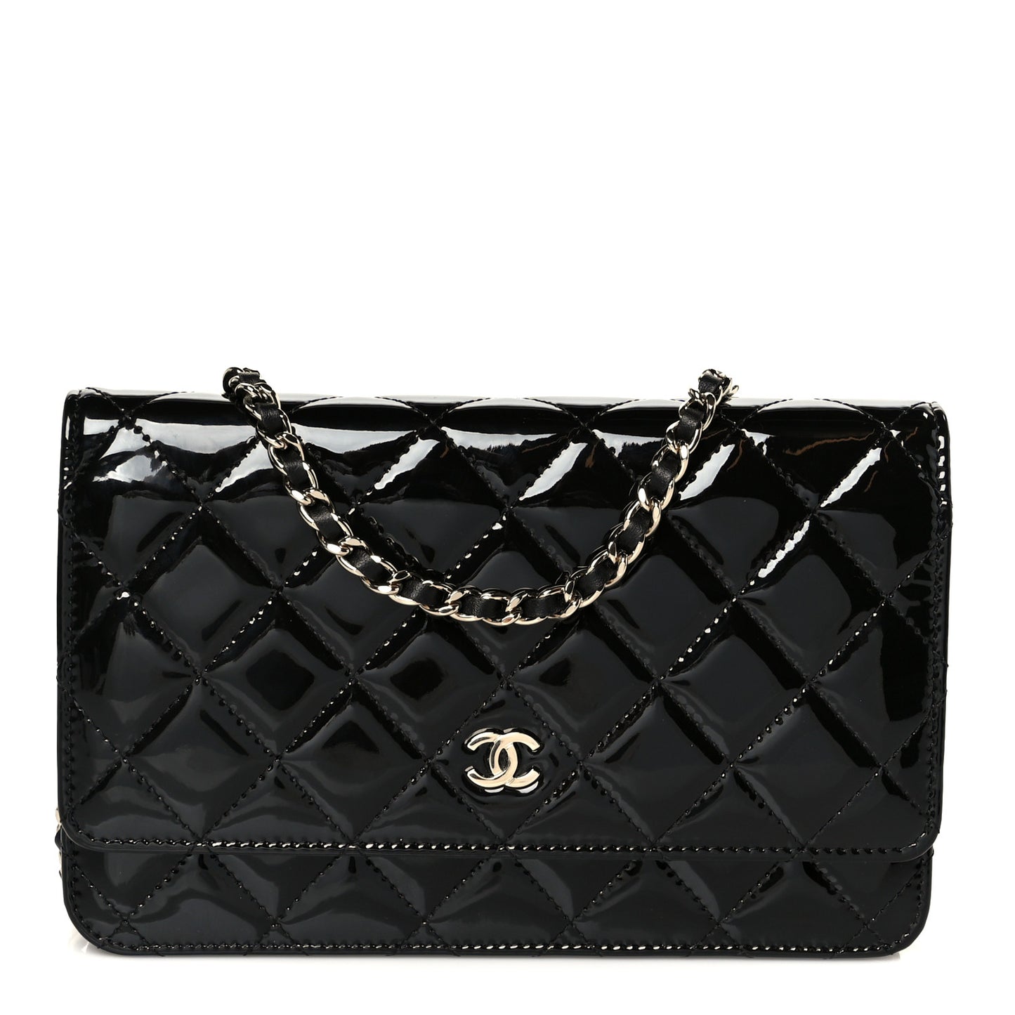 Patent Quilted Wallet On Chain WOC Black