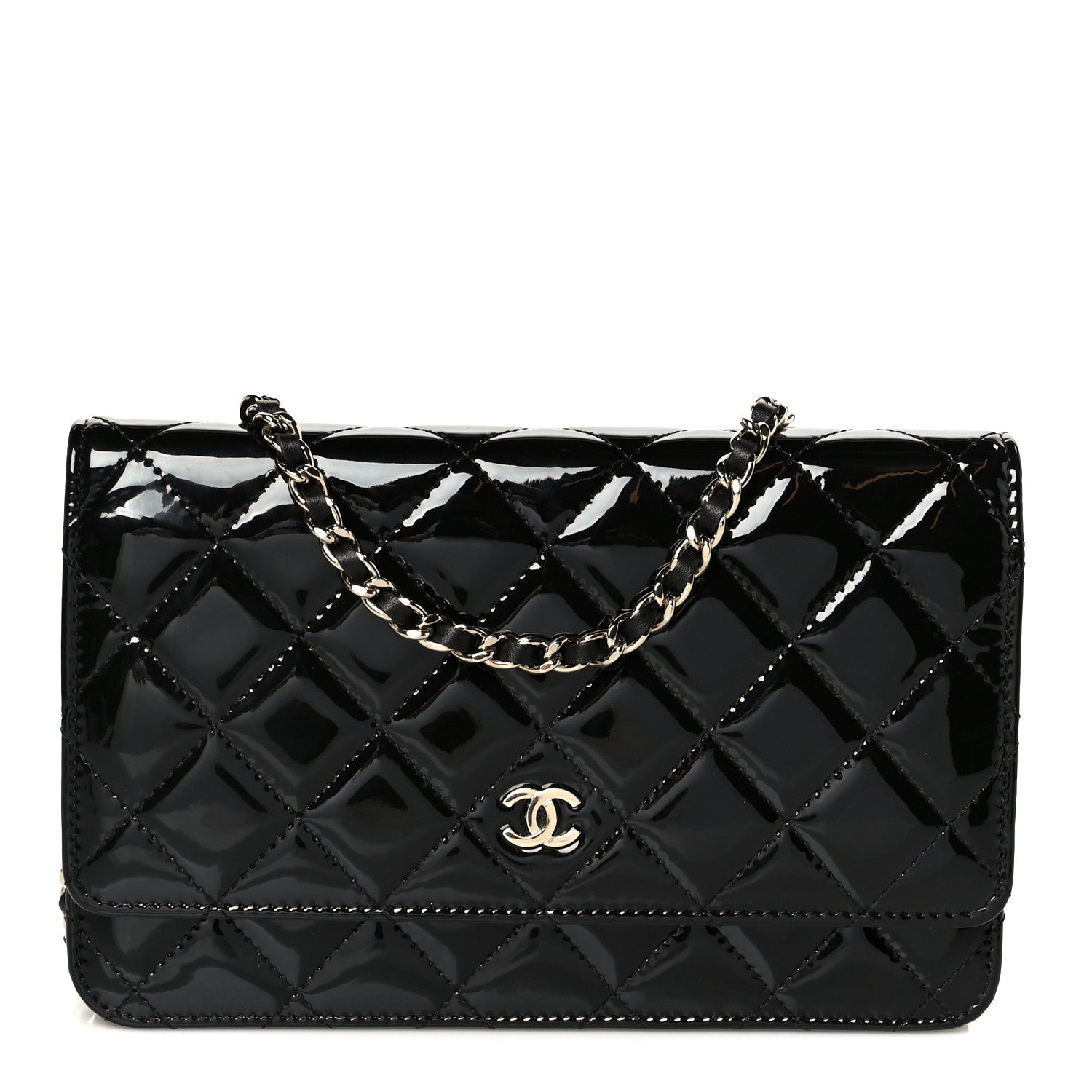 Chanel Patent Quilted Wallet On Chain WOC Black 1 of 11