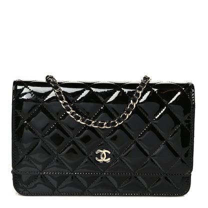 Chanel Patent Quilted Wallet On Chain WOC Black 1 of 11