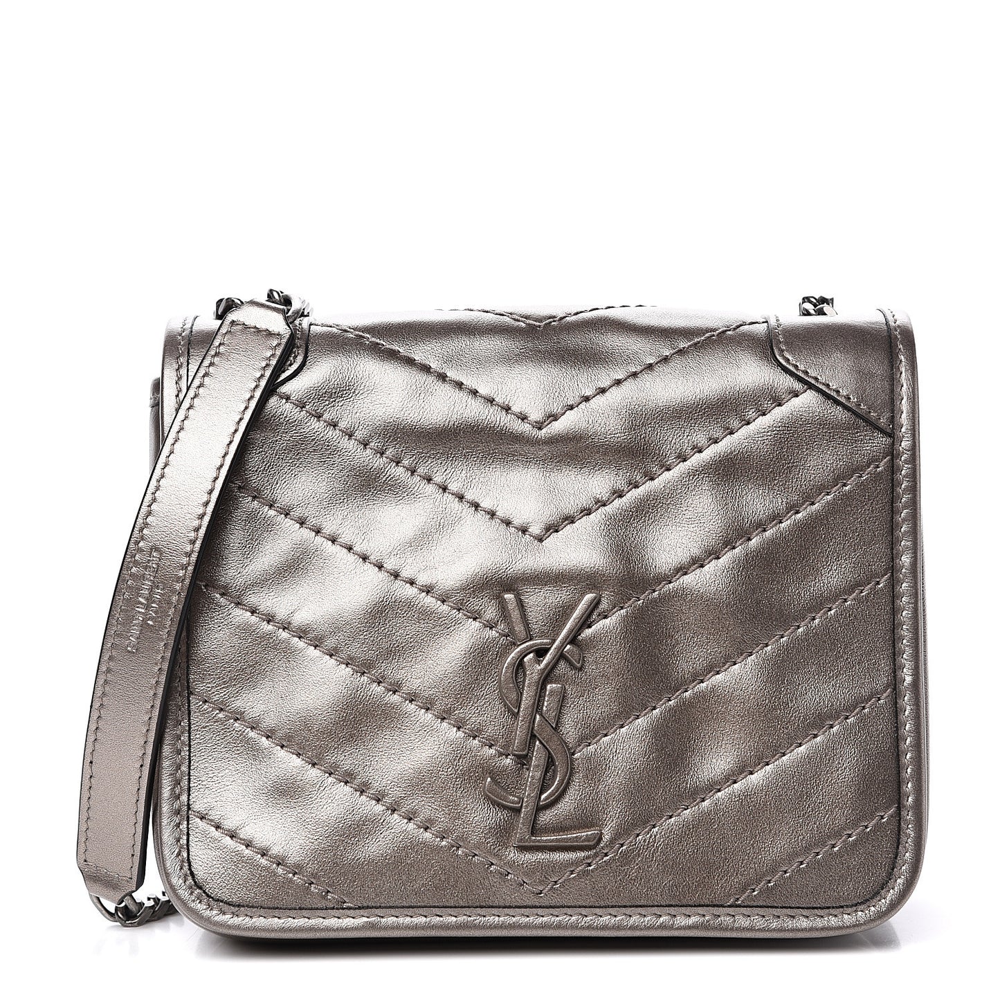 Metallic Calfskin Matelasse Monogram Niki Chain Wallet Platinum