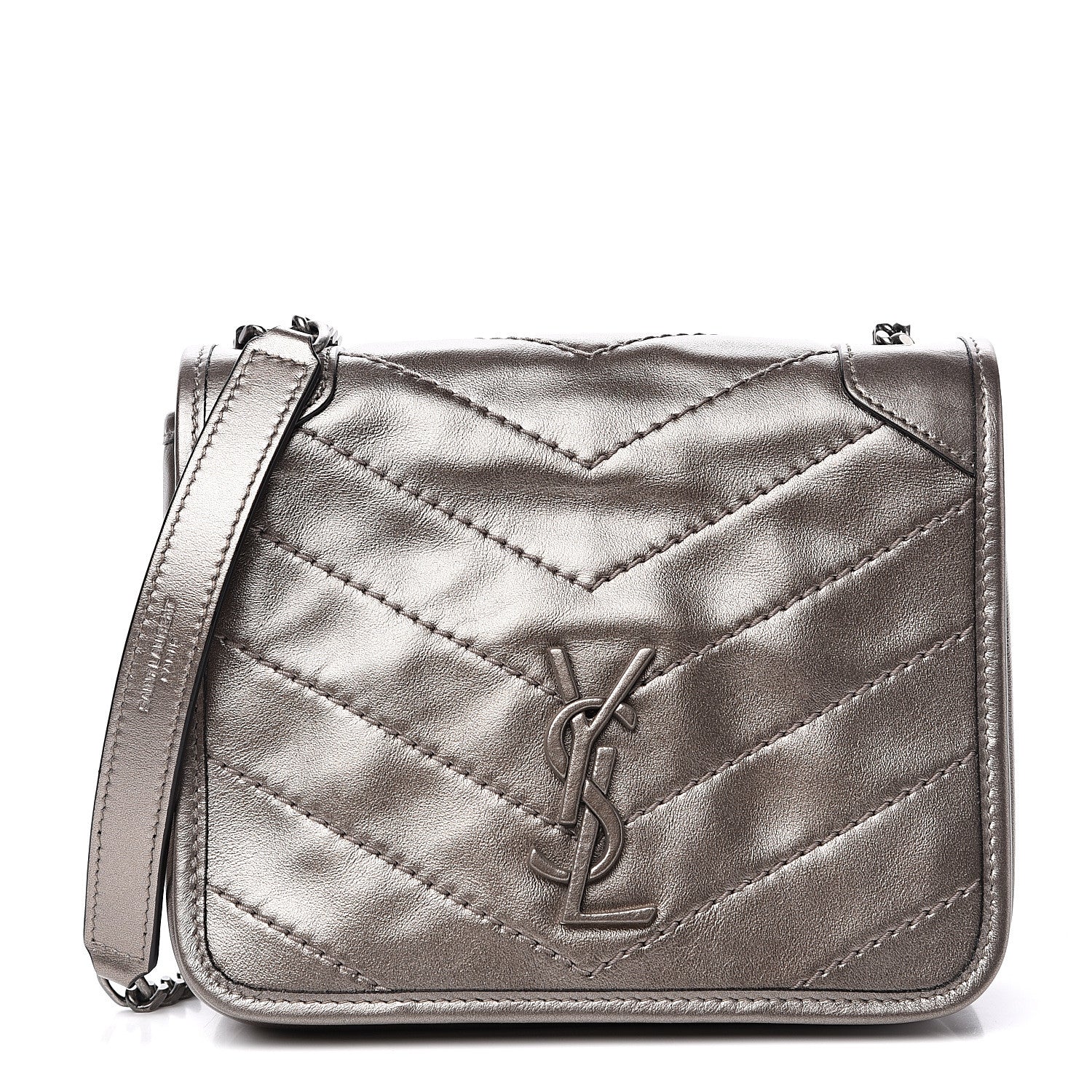 Saint Laurent Metallic Calfskin Matelasse Monogram Niki Chain Wallet Platinum 1 of 8