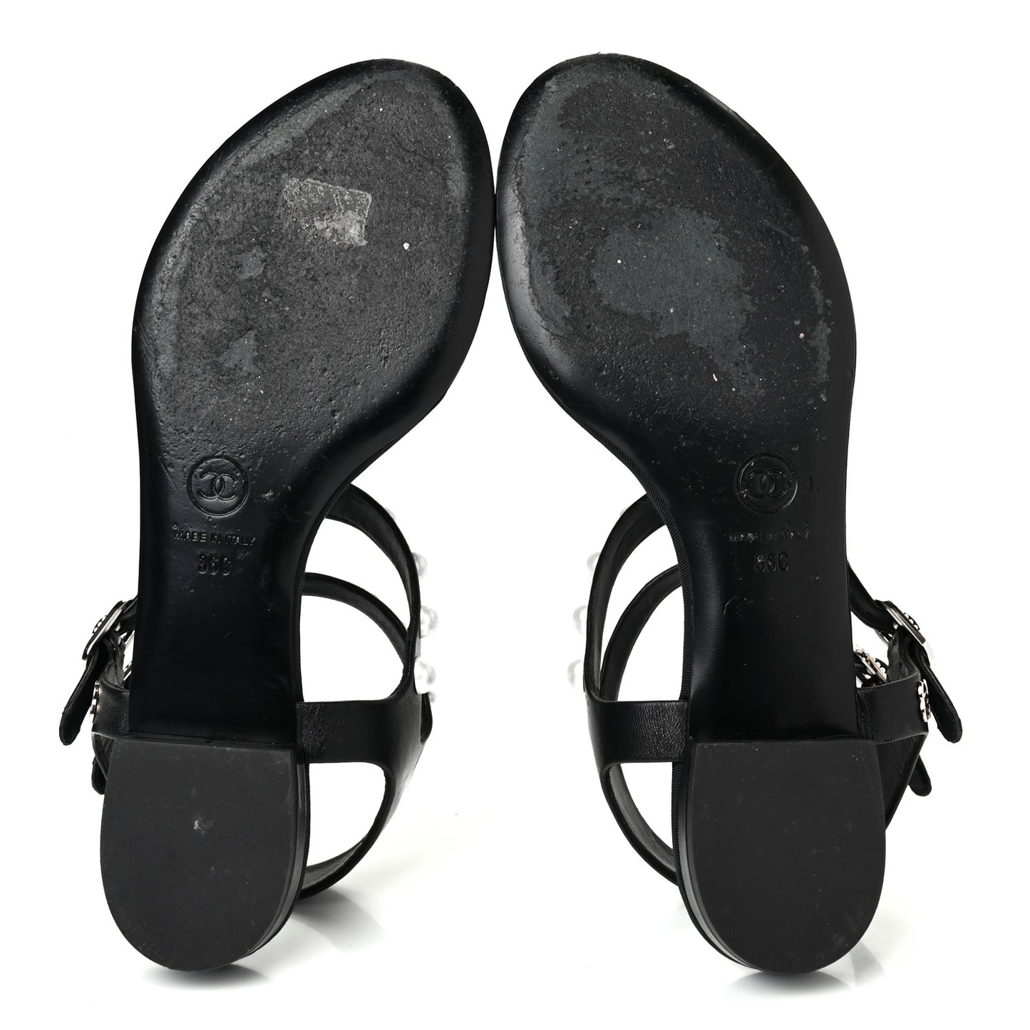 Lambskin Pearl Thong Sandals 36 Black
