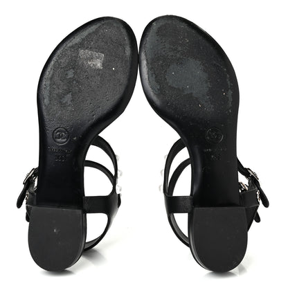 Chanel Lambskin Pearl Thong Sandals 36 Black 4 of 4