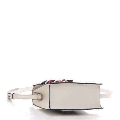 Gucci Calfskin Embroidered Mini Sylvie Top Handle Bag White 5 of 10