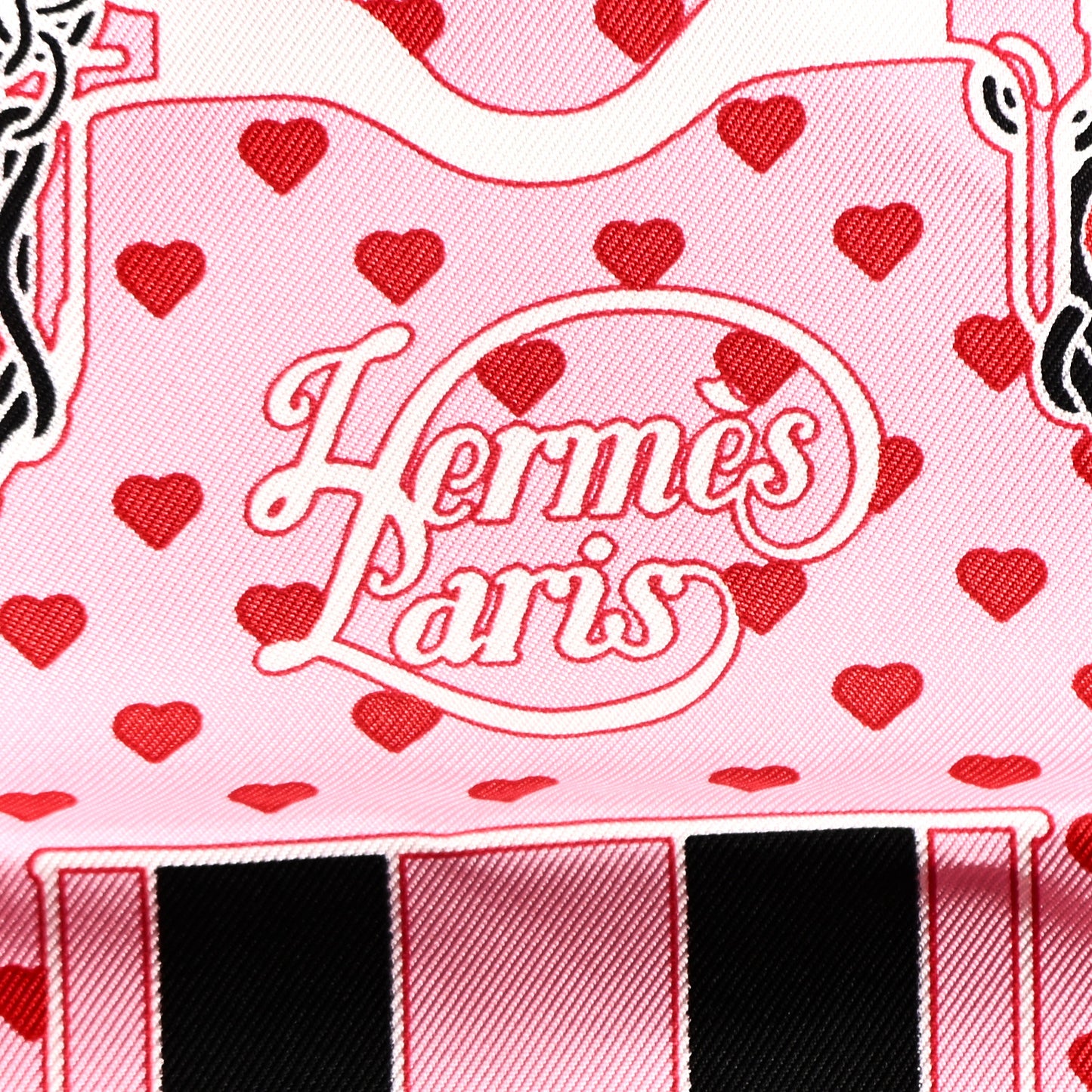 Silk Grand Manege Cut Bandana Love Scarf 70 Rouge Rose Black