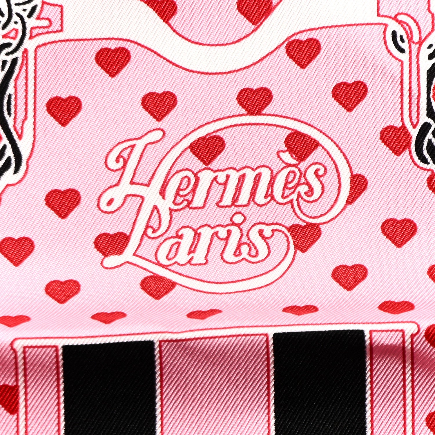 Hermes Silk Grand Manege Cut Bandana Love Scarf 70 Rouge Rose Black 2 of 6