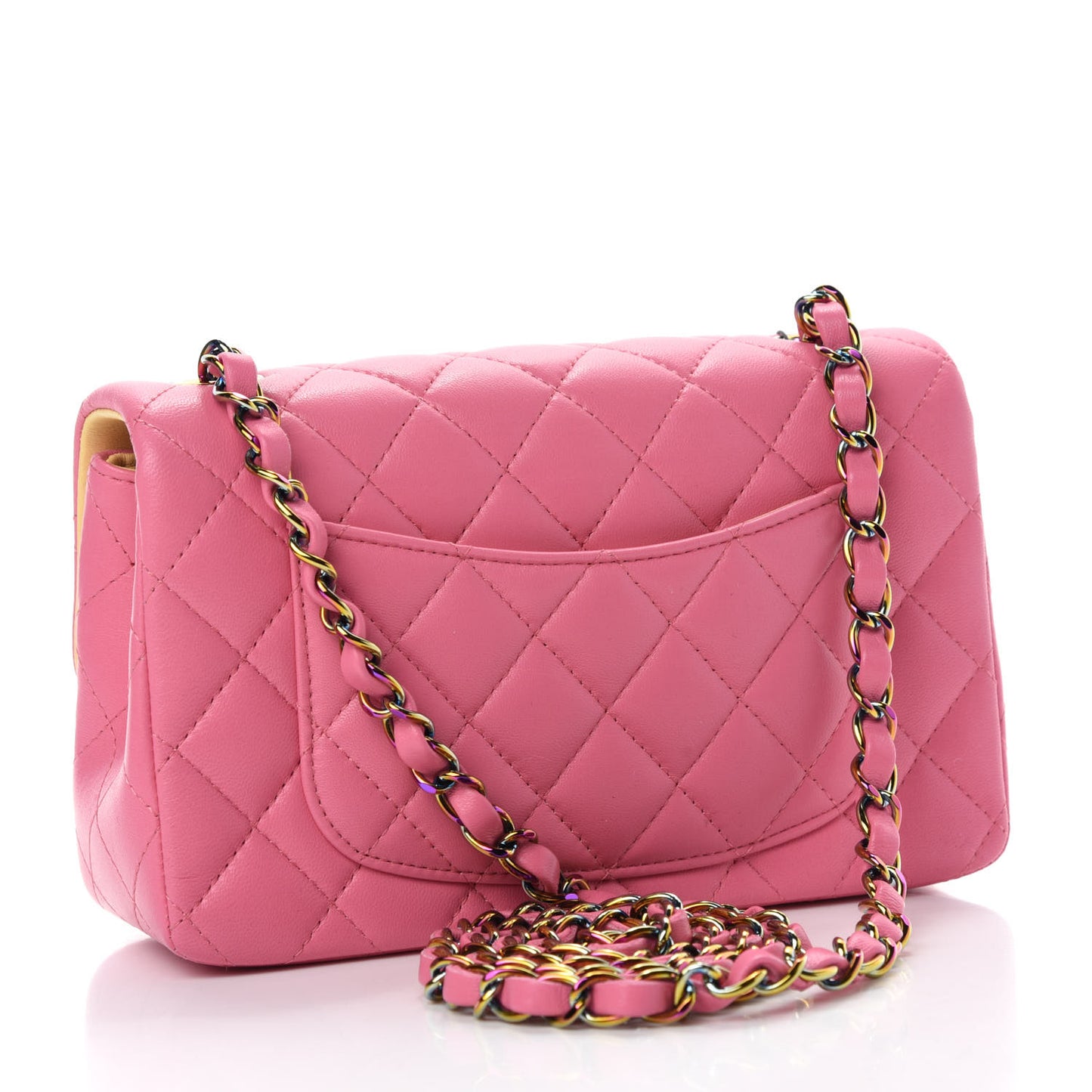 Lambskin Quilted Mini Rectangular Flap Pink Yellow
