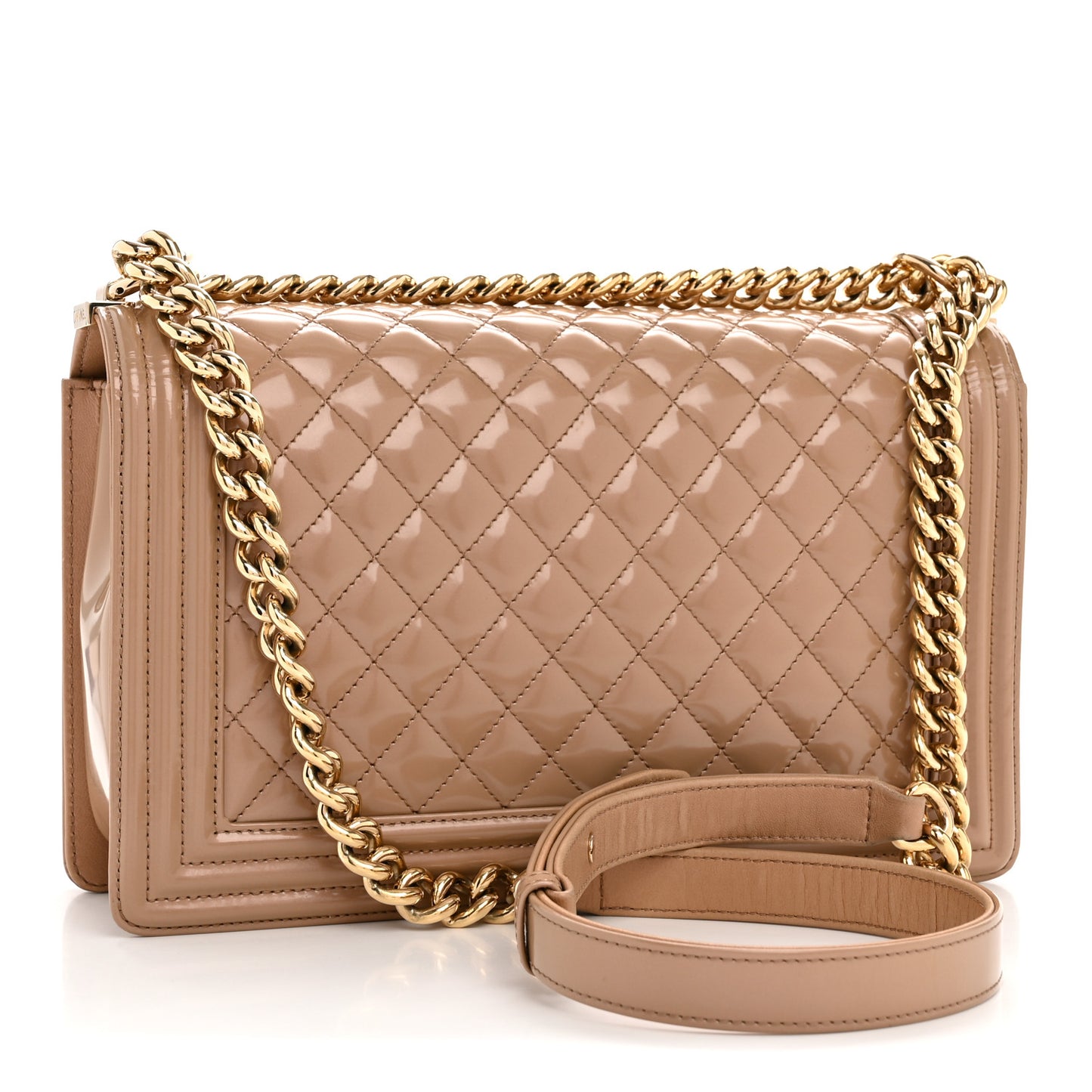 Iridescent Patent Calfskin New Medium Boy Flap Beige