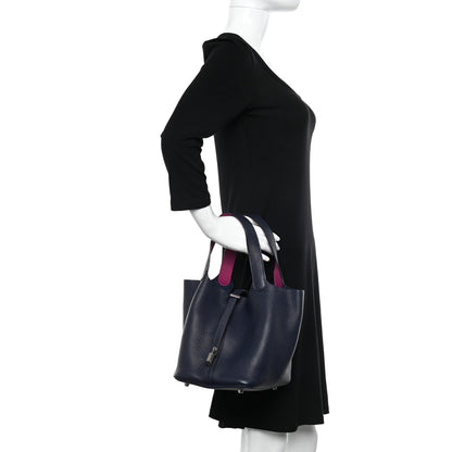 Hermes Taurillon Clemence Swift Eclat Picotin Lock 22 MM Bleu Nuit Rose Pourpre 3 of 10