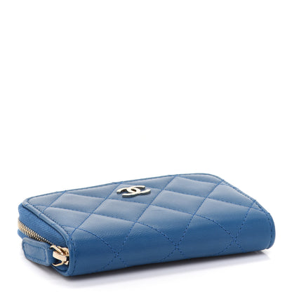 Chanel Lambskin Quilted Zip Around Coin Purse Wallet Blue 4 of 9