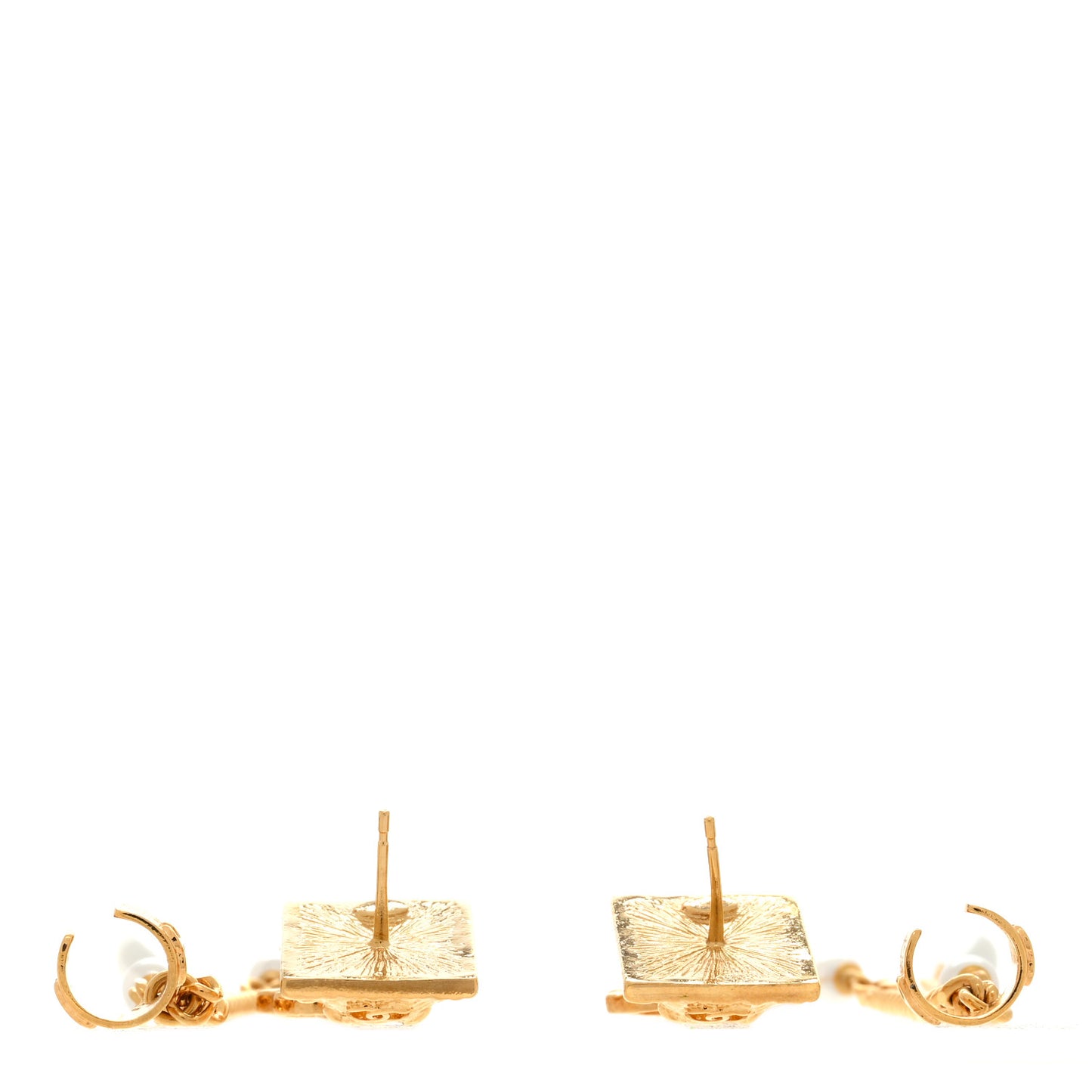Pearl Lion Head CC Drop Earrings Gold Pearly White