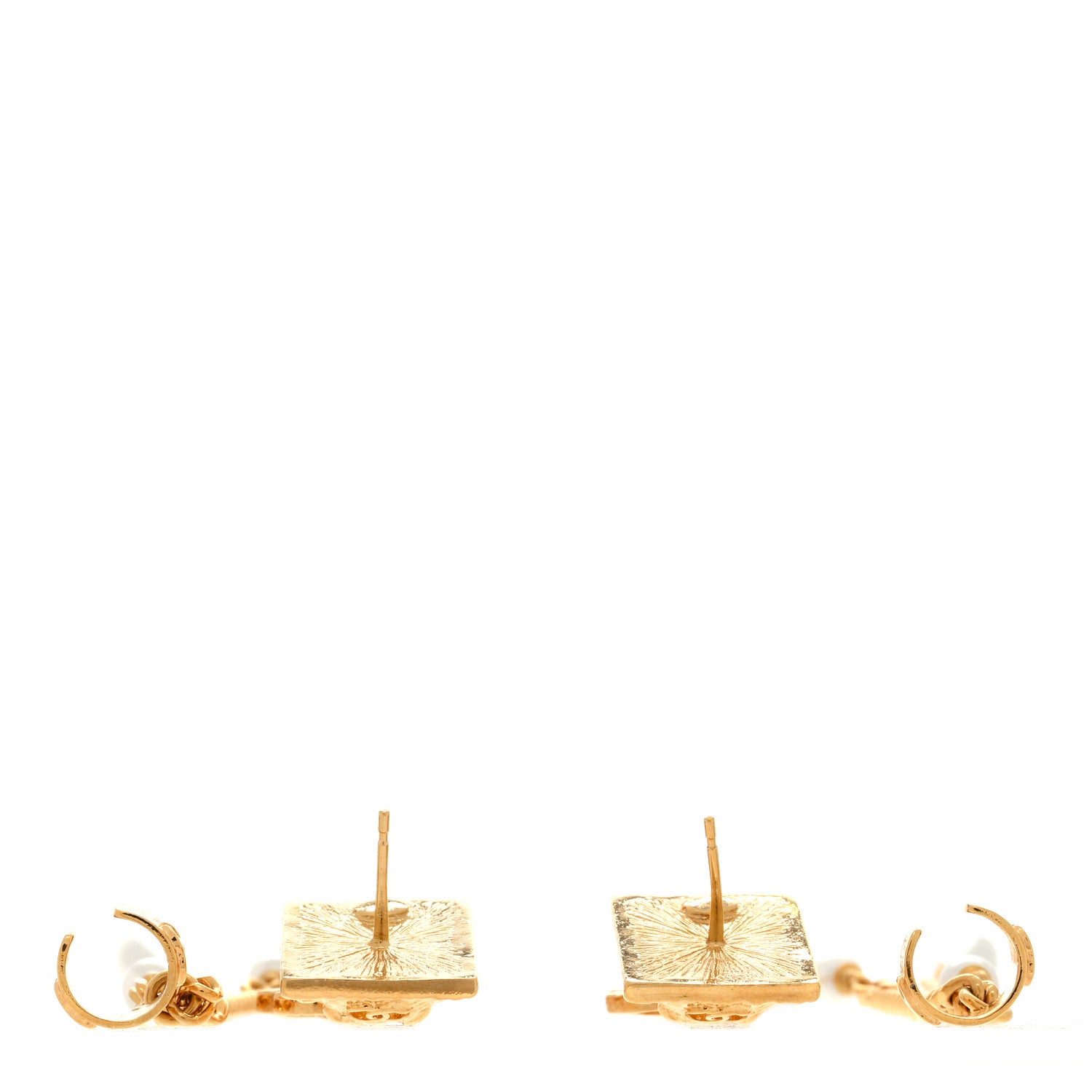 Chanel Pearl Lion Head CC Drop Earrings Gold Pearly White 3 of 4