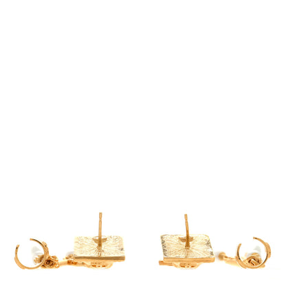 Chanel Pearl Lion Head CC Drop Earrings Gold Pearly White 3 of 4