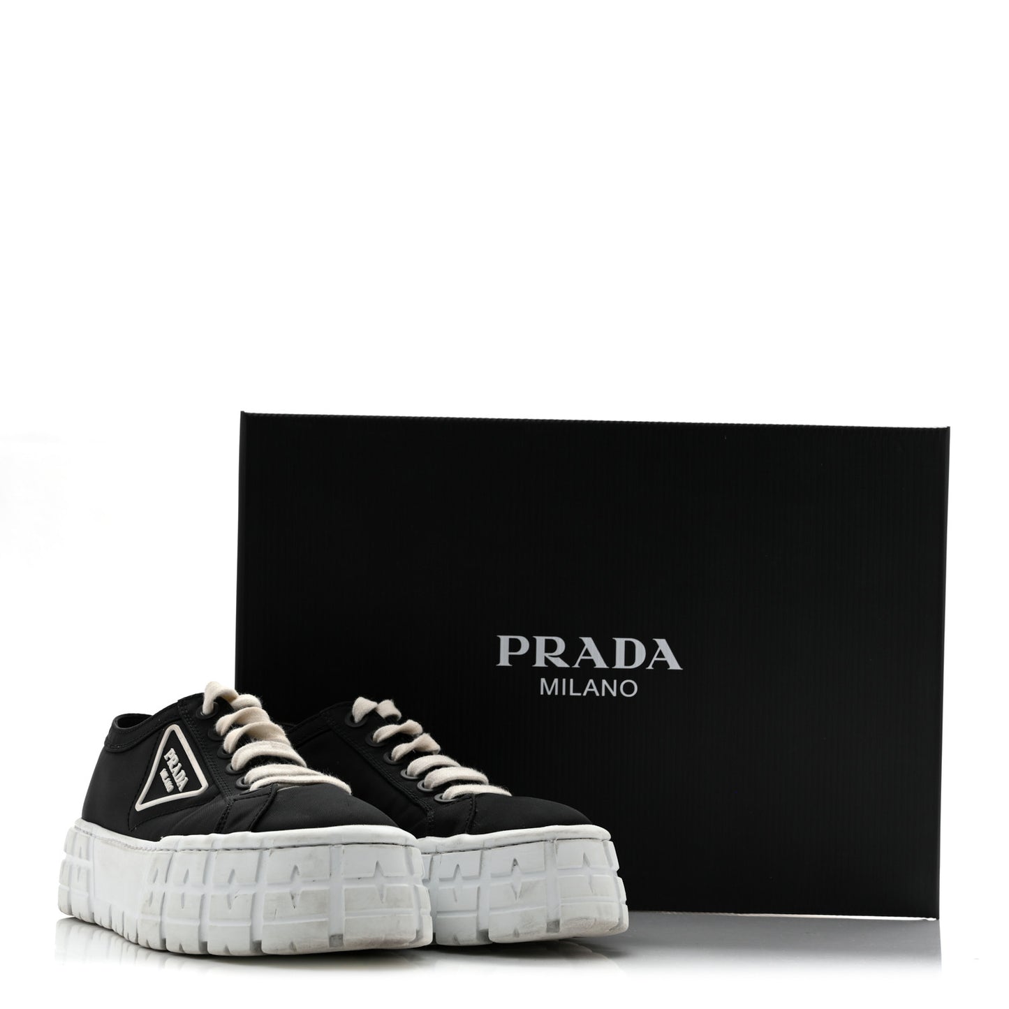 Re-Nylon Gabardine Triangle Logo Double Wheel 50mm Sneakers 38.5 Black