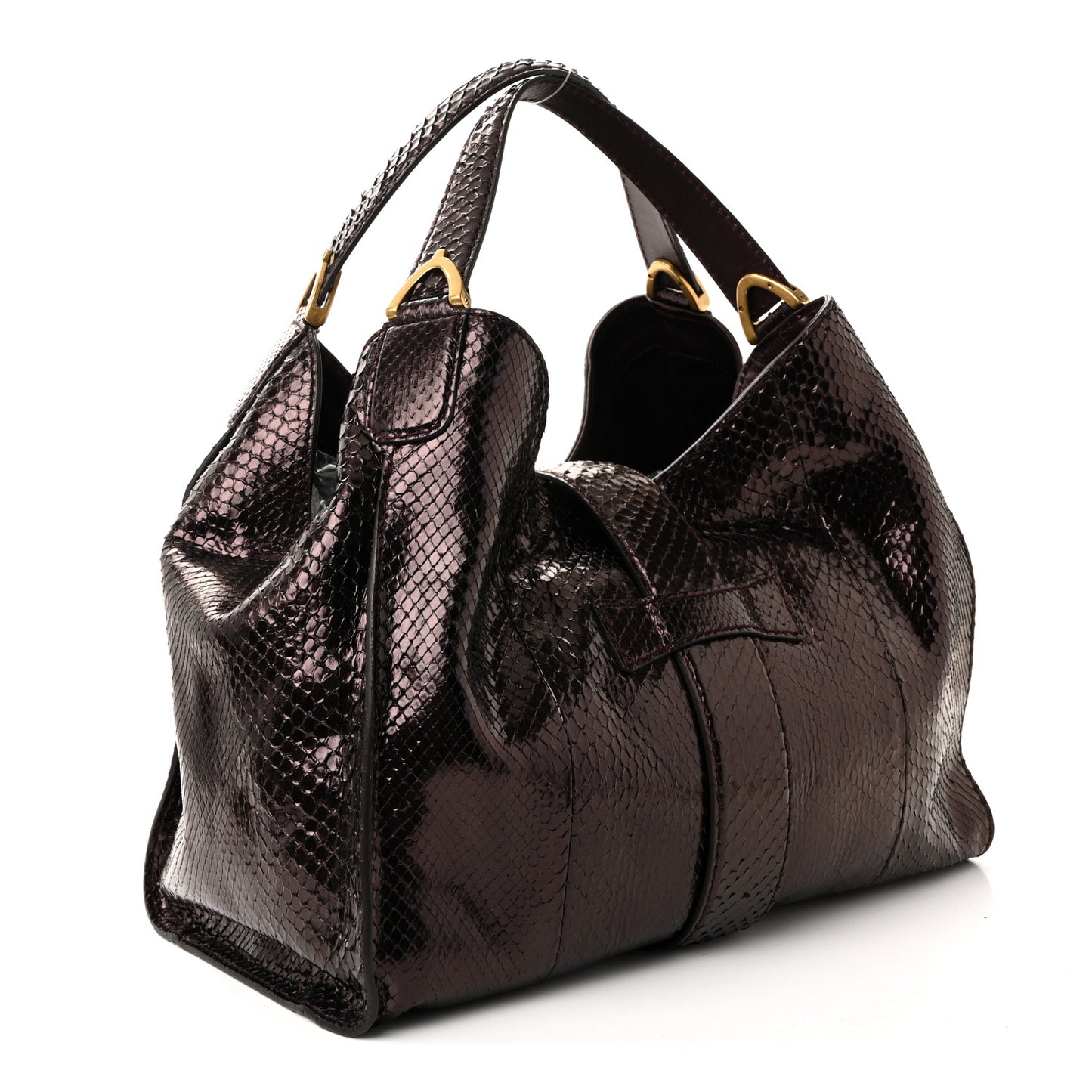 Snakeskin Medium Soft Stirrup Shoulder Bag Carminio Red