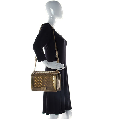 Chanel Metallic Patent Calfskin Quilted New Medium Boy Flap Gold 3 of 15