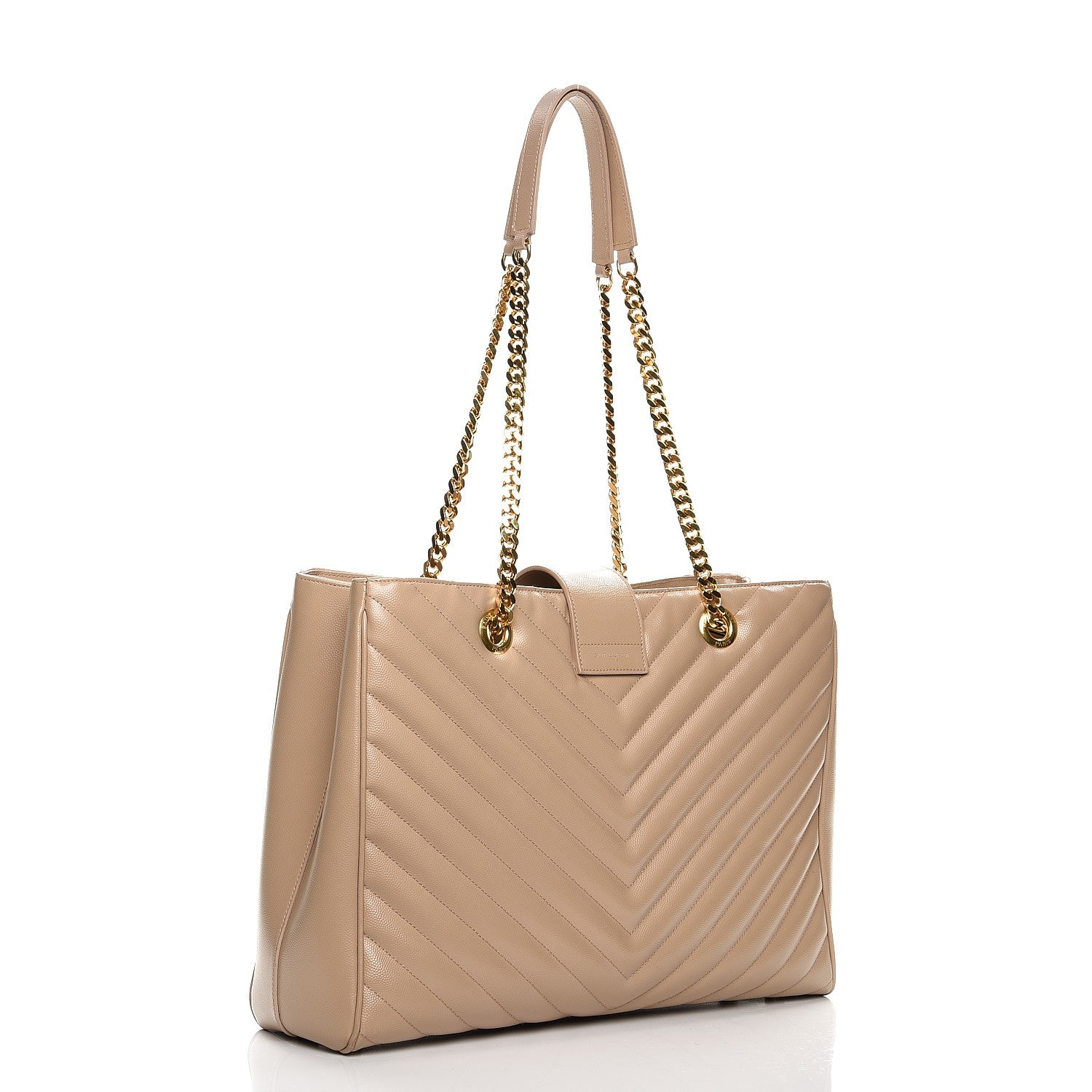 Saint Laurent Grain De Poudre Matelasse Chevron Monogram Shopping Bag Dark Beige 3 of 13