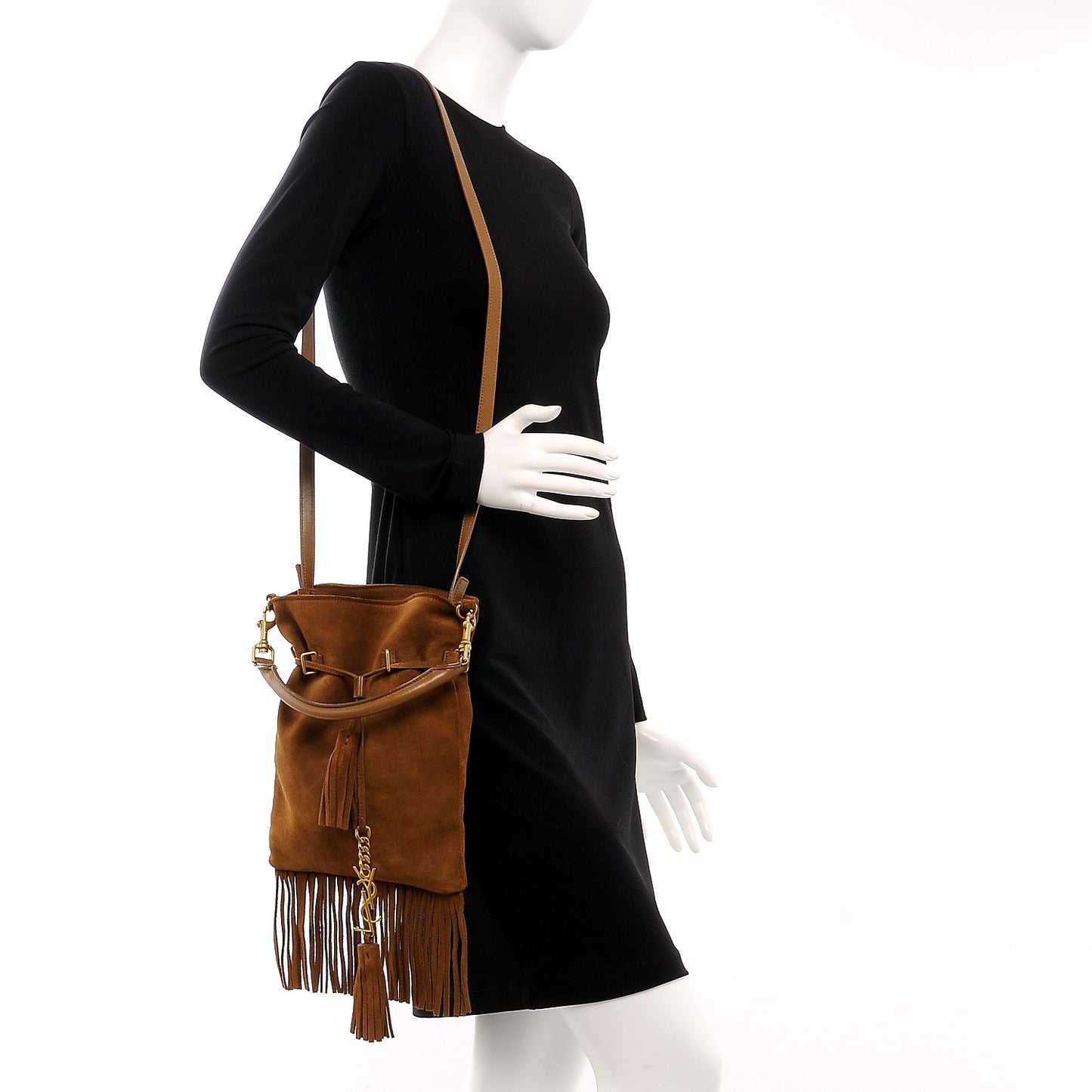 Suede Fringe Small Monogram Bucket Bag Light Ocre
