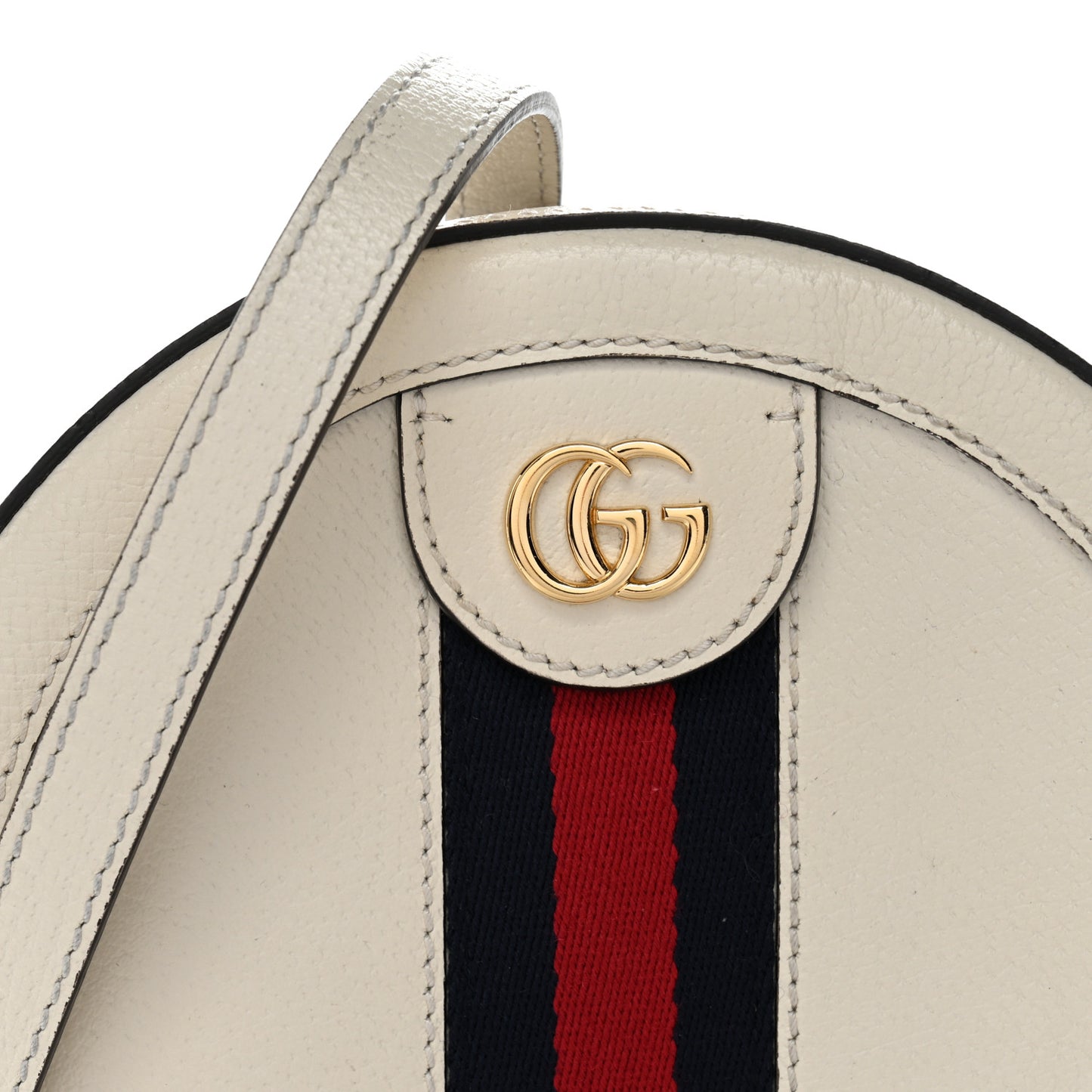 Textured Calfskin Web Mini Ophidia Round Shoulder Bag Mystic White