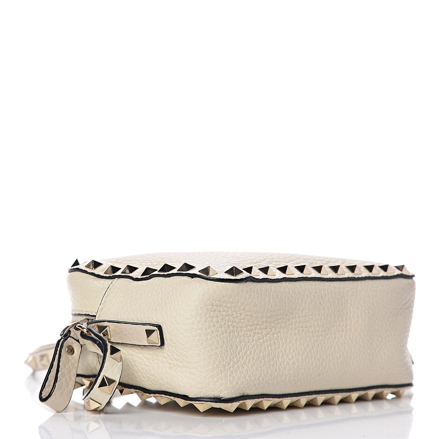 Grained Calfskin Rockstud Camera Crossbody Bag Ivory