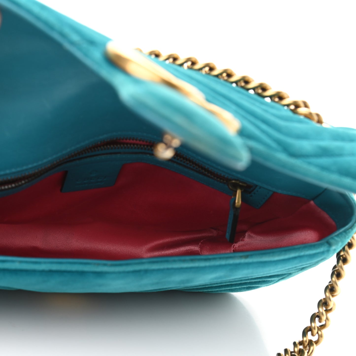 Velvet Matelasse Small GG Marmont Shoulder Bag Pavone Cyan