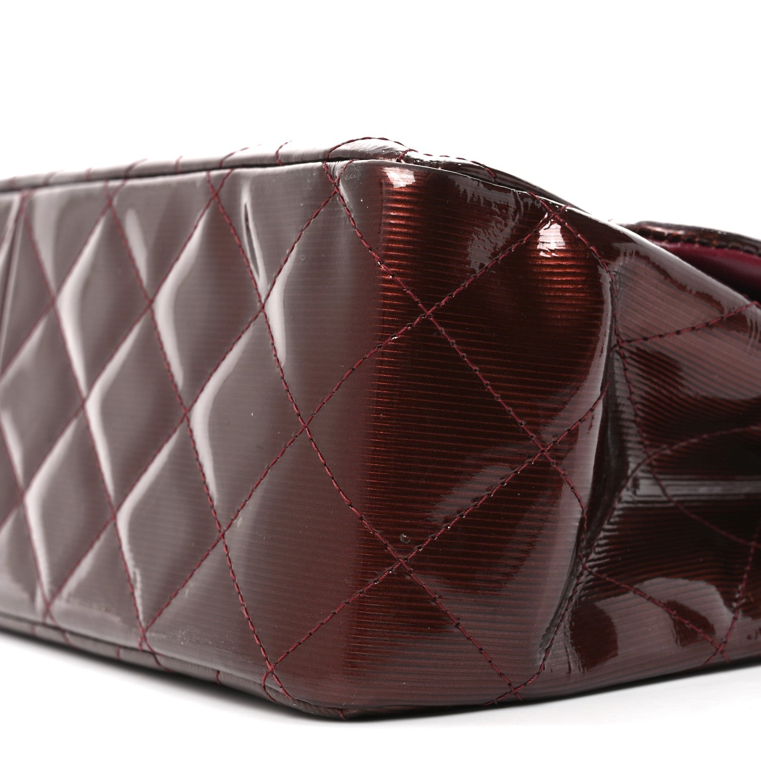 Chanel Striated Patent Quilted Jumbo Double Flap Burgundy 10 of 11