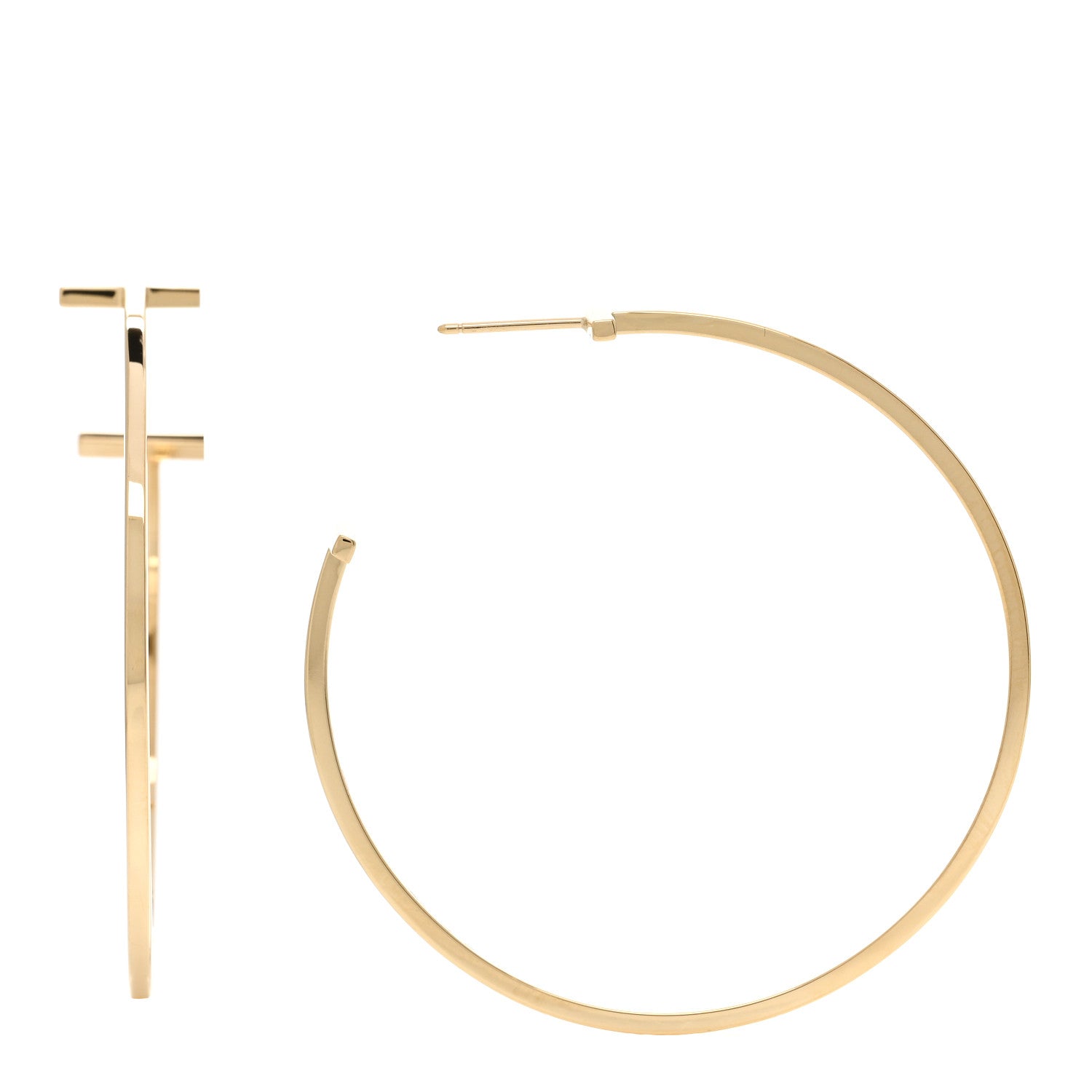 Tiffany 18K Yellow Gold Extra Large T Wire Hoop Earrings 1 of 3
