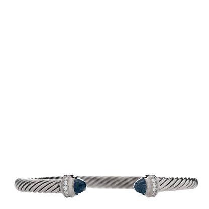 David Yurman Sterling Silver Diamond Hampton Blue Topaz 5mm Cable Classics Bracelet 1 of 3