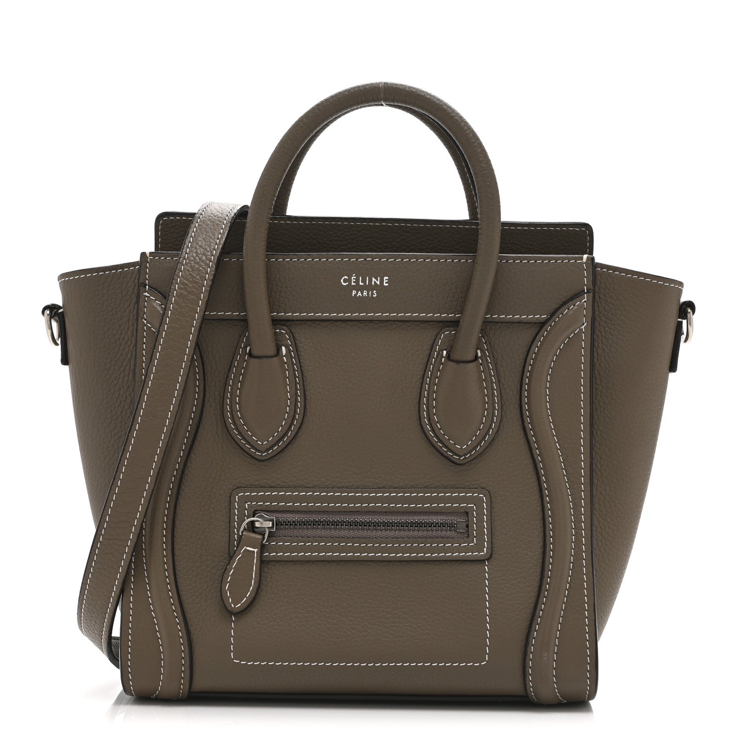 Celine Drummed Calfskin Nano Luggage Souris 1 of 10