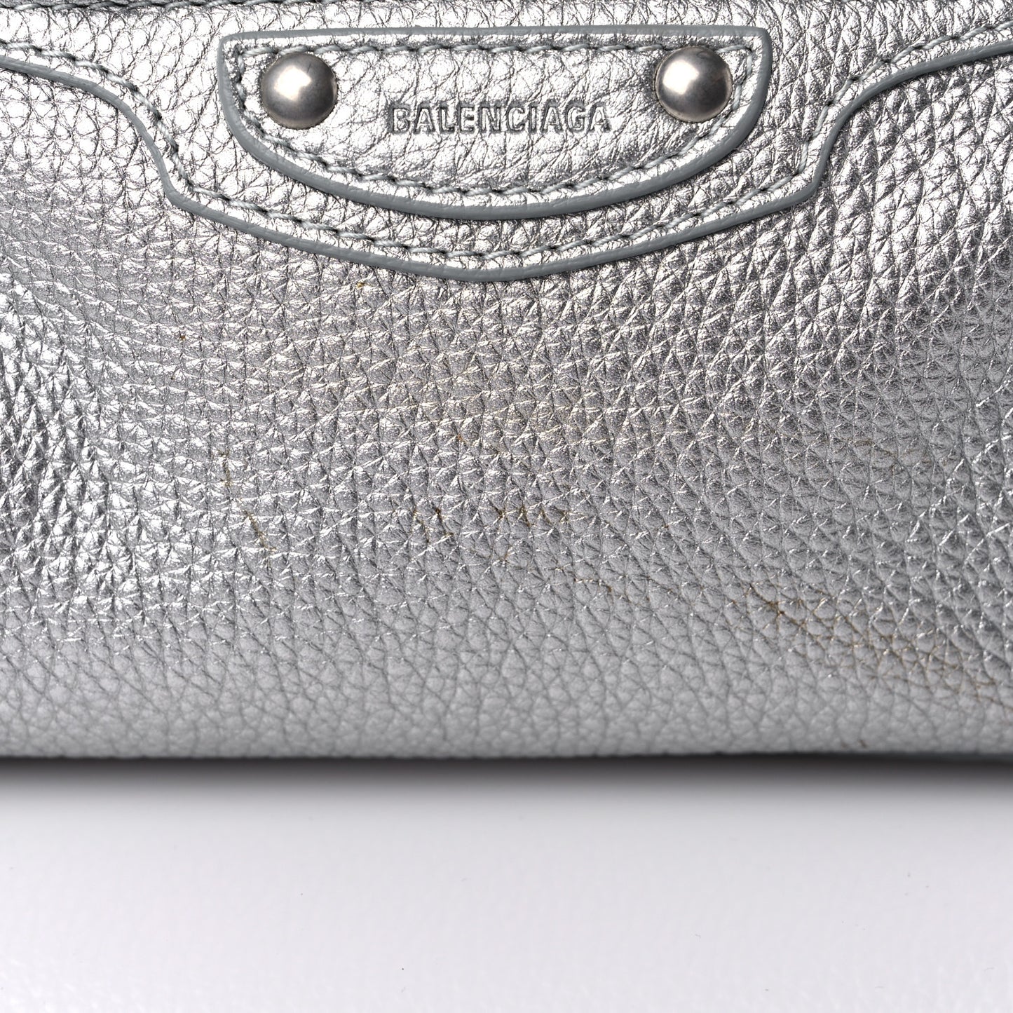 Metallic Grained Calfskin Neo Classic Silver Hardware Mini City Silver