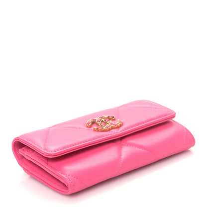 Chanel Lambskin Quilted Chanel 19 Flap Wallet Dark Pink 4 of 11