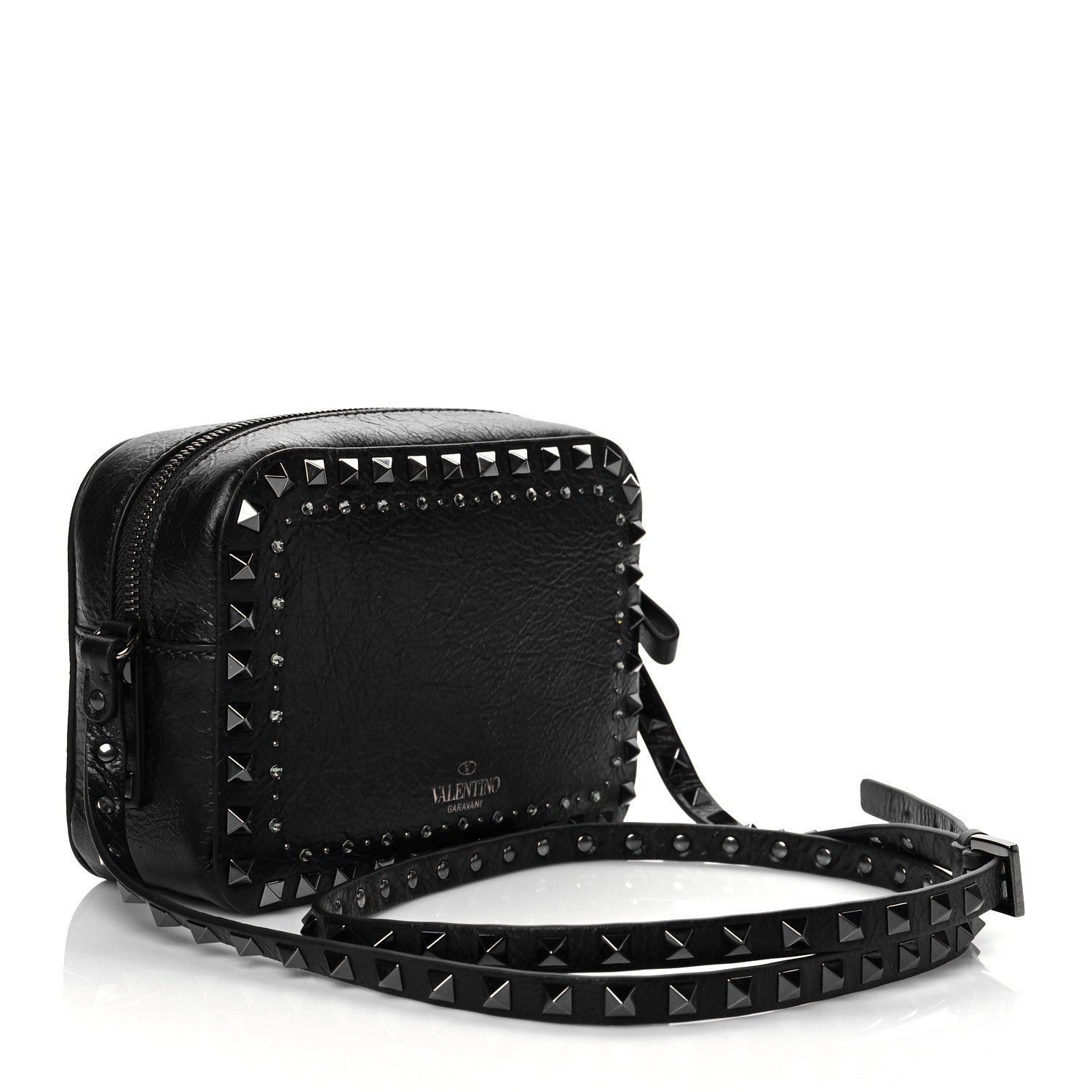 Valentino Garavani Craquele Nappa Rockstud Crystal Punk Heart Camera Crossbody Bag Black 3 of 9